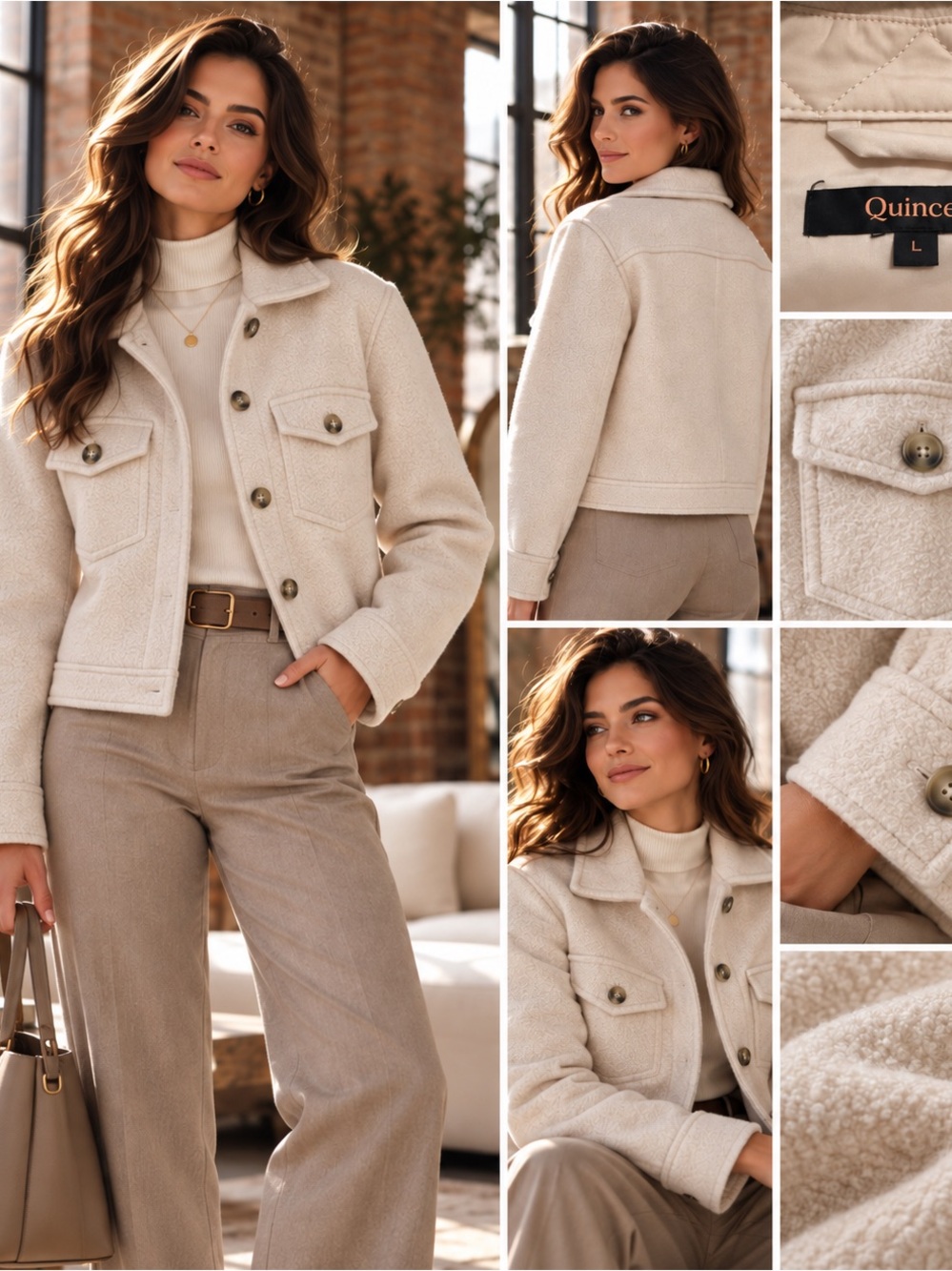 Quince Cream Teddy Bouclé Merino Wool Button Jacket Size Large NWOT